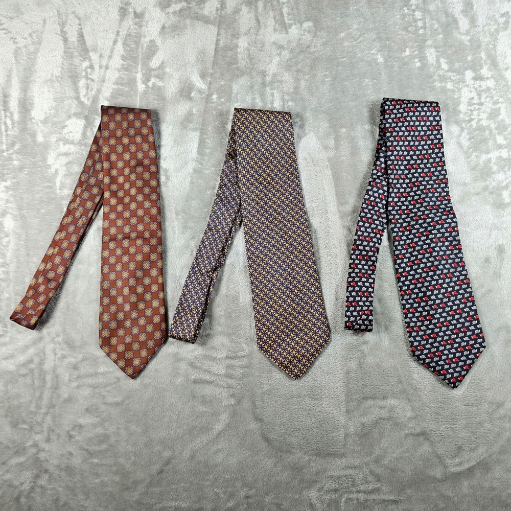 Vintage Robert Talbott Tie Lot of 3 Men Red Blue Geometric 70s Floral Snail Silk